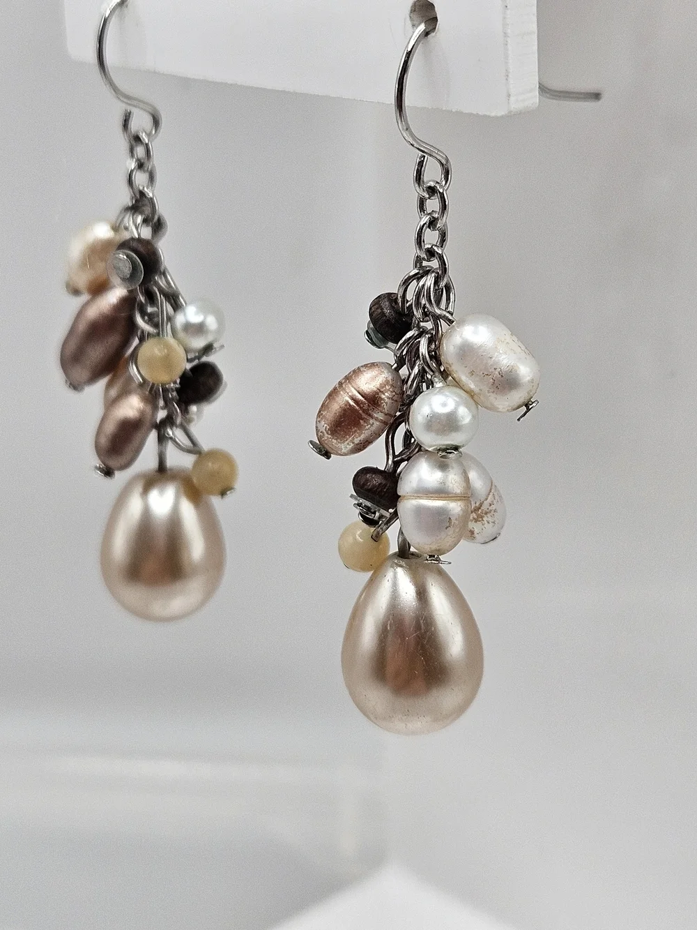 VINTAGE Mixed Color Freshwater Pearl Cluster Dangle Drop Earrings French Wire